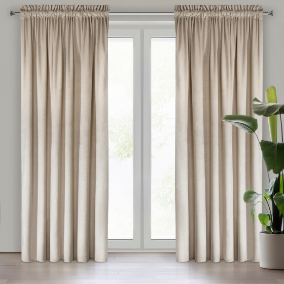 Rideau velours sur le ruban fronceur couleur biege clair 140x270 cm