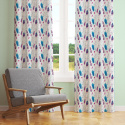 Tissu coton au métre couleur blanche plumes turquoise et amarante