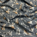 Cotton fabric, by the meter. Cats and a Ball of Yarn on Grey