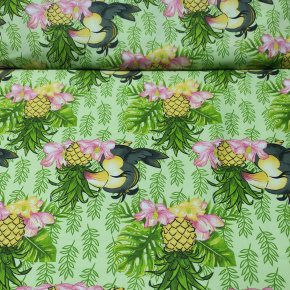 Tissu en coton au mètre, 125 g/m², largeur 160 cm, imprimé à ananas sur fond verte Tissu en coton au mètre, 125 g/m², largeur 160 cm, imprimé à ananas sur fond verte