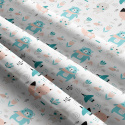 Tissu coton au métre imprimé Animaux drôles couleur turquoise