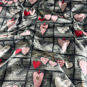 Decorative cotton fabric, by the meter, Hearts on Gray
