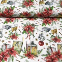 Tissus en coton de Noël au mètre, motif Lampe et Lunettes blanche, 160 cm