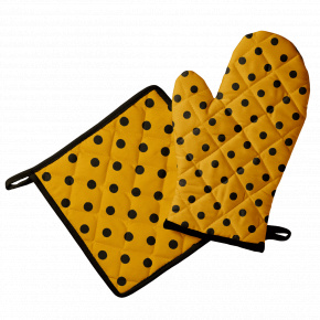 Gant et tapis de cuisine, Pois Jaune Gant et tapis de cuisine, Pois Jaune