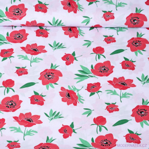 Tissu en coton au mètre, 125 g/m², largeur 160 cm, imprimé à fleurs sur fond blanc Tissu en coton au mètre, 125 g/m², largeur 160 cm, imprimé à fleurs sur fond blanc