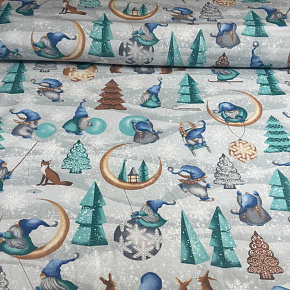 Tissus en coton de Noël au mètre, 160 cm motif Noël gris