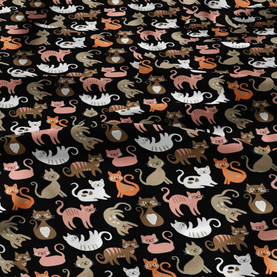 Tissu coton au métre imprimé Chats couleur noir 207