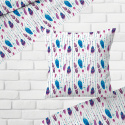 Tissu coton au métre couleur blanche plumes turquoise et amarante