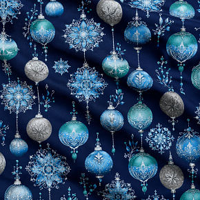 Tissus en coton de Noël au mètre, 160 cm motif Boules de Noël bleu-marine Tissus en coton de Noël au mètre, 160 cm motif Boules de Noël bleu-marine