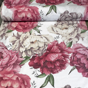 Tissu en coton au mètre, 125 g/m², largeur 160 cm, imprimé à fleurs sur fond blanc