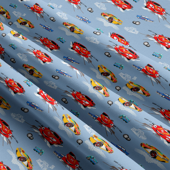 Tissu coton au métre imprimé Auto sport bleu 
