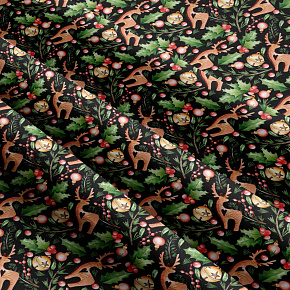 Tissus en coton de Noël au mètre, 160 cm motif Cerf sur noir