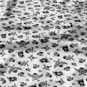 Tissu en coton uni au mètre, 125 g/m², largeur 160 cm, Crânes noir blanche