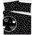 Dětská dekorační bavlněná látka vzor korunky bílé na černém 