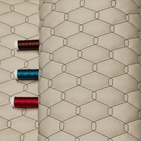 Simili cuir matelassé GEO, 540 g/m², largeur 145 cm, beige avec fil marron