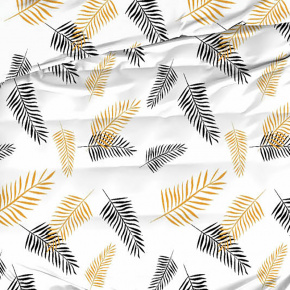 Tissu en coton au mètre, 125 g/m², largeur 160 cm, imprimé à feuilles sur fond blanc