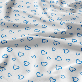 Tissu coton au métre couleur blanche, coeurs Bleu