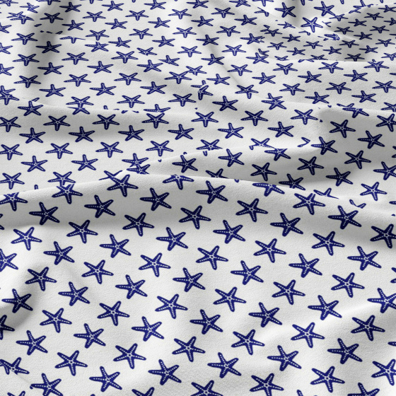 Tissu coton au métre imprimé Etoile de mer bleu sur blanche 1