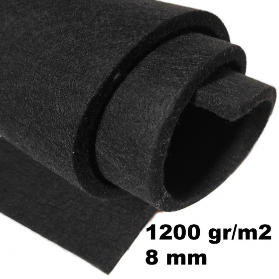 Feutrine technique 8 mm, 1200 g/m², largeur 160 cm, noir