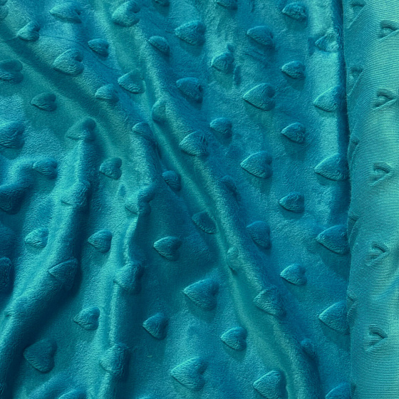 Tissu minky coeurs, 330 gr/m2, largeur 160 cm, turquoise