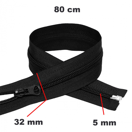 Fermeture à glissière en spirale Noire 5 mm longueur 80 cm