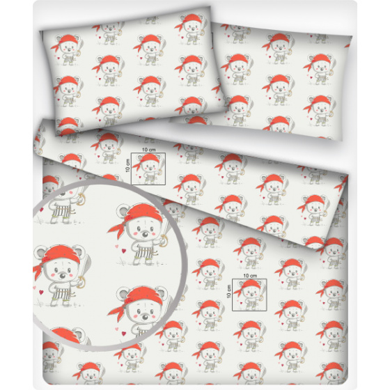 Bavlněné látky vzor Medvěd Váležník na bílém