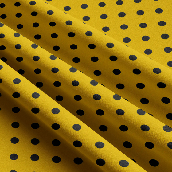Tissu coton au métre couleur Jaune pois Noire 10 mm