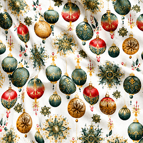 Tissus en coton de Noël au mètre, 160 cm motif Boules de Noël blanc Tissus en coton de Noël au mètre, 160 cm motif Boules de Noël blanc