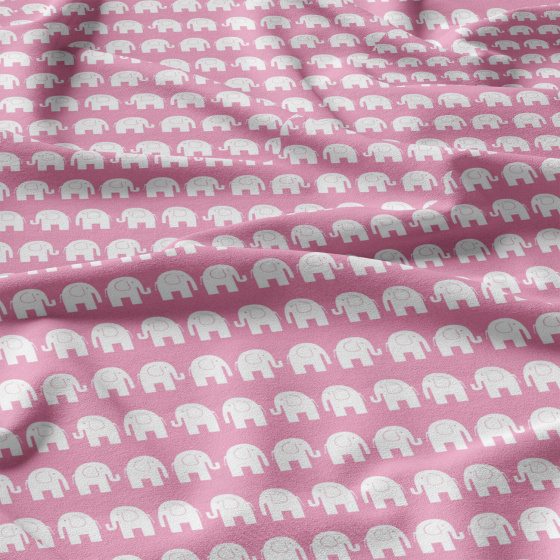 Tissu coton au métre imprimé Eléphants couleur rose    
