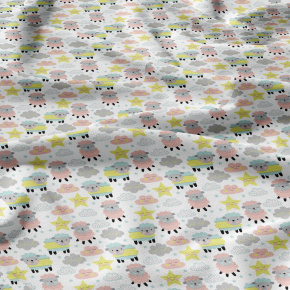 Tissu coton au métre imprimé Moutons Baby couleur rose Tissu coton au métre imprimé Moutons Baby couleur rose