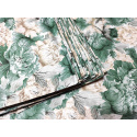 Tissu coton au métre imprimé Pionie verte Vintage sur blancher-444