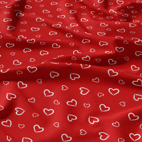 Tissu coton au métre couleur rouge coeurs blanche