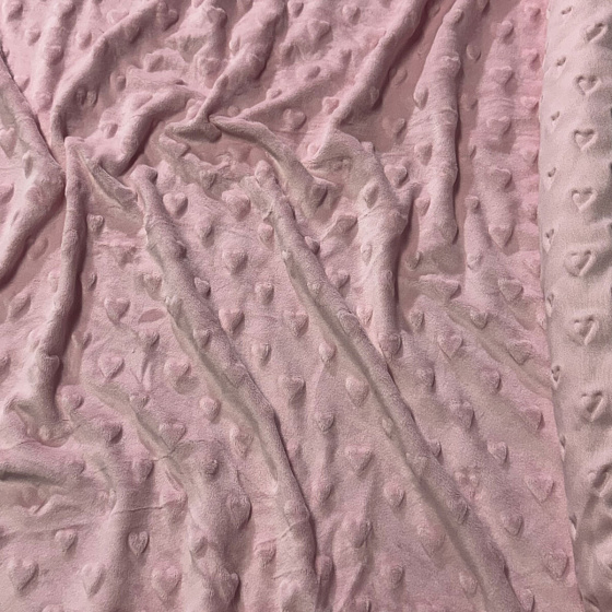 Tissu minky coeurs, 330 gr/m2, largeur 160 cm, rose clair