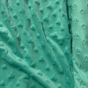 Tissu minky coeurs, 330 gr/m2, largeur 160 cm, menthol