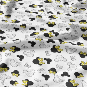 Tissu coton au métre imprimé Miky et cocardes jaune