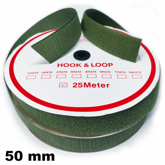 Pásek na suchý zip Háček a Smyčka set, barva khaki 50 mm balení 25 m