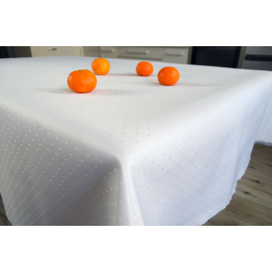 Nappe blanche déperlante Pois, résistante aux taches