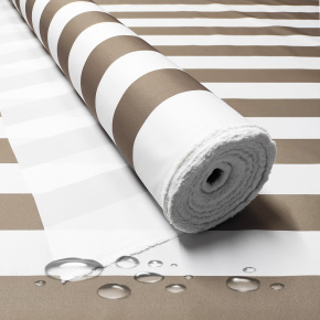 Tissu imperméable PREMIUM à rayures cappuccino et blanches, polyester PU, 190 g/m², largeur 160 cm