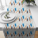 Tissu coton au métre couleur blanche plumes turquoise et jaune