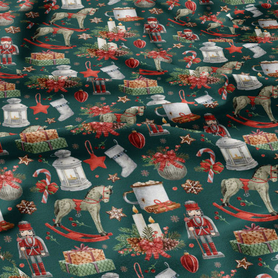 Tissus en coton de Noël au mètre, Garde de Noël vert, 160 cm