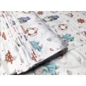 Tissu en coton motif éléphants et gouvernail sur blanc 690-5