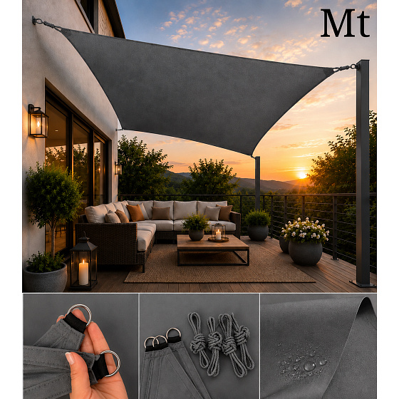 Voile d’ombrage rectangulaire 3x5 m, Oxford 165 g/m², protection contre le soleil avec protection UV, gris