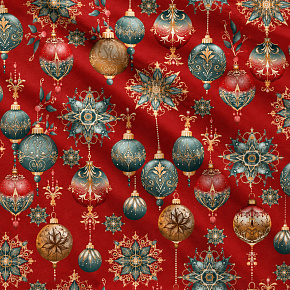 Tissus en coton de Noël au mètre, 160 cm motif Boules de Noël rouge Tissus en coton de Noël au mètre, 160 cm motif Boules de Noël rouge