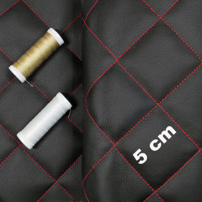 Simili cuir matelassé 5X5 cm, 540 g/m², largeur 145 cm, noir avec fil rouge