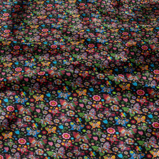 Tissu coton au métre imprimé Papillons couleur noir