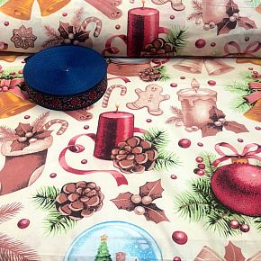 Tissus en coton de Noël au mètre, 160 cm motif Noël blanche