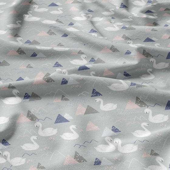 Tissu coton au métre imprimé Cygnes couleur gris