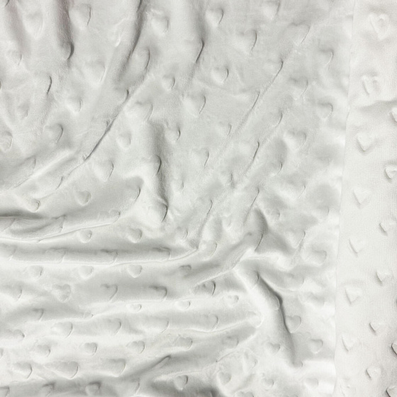 Tissu minky coeurs, 330 gr/m2, largeur 160 cm, blanche