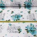 Tissu en coton au mètre, 125 g/m², largeur 160 cm, imprimé à fleurs turquoise