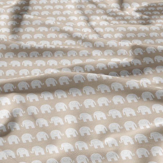 Tissu coton au métre imprimé Eléphants couleur biege     